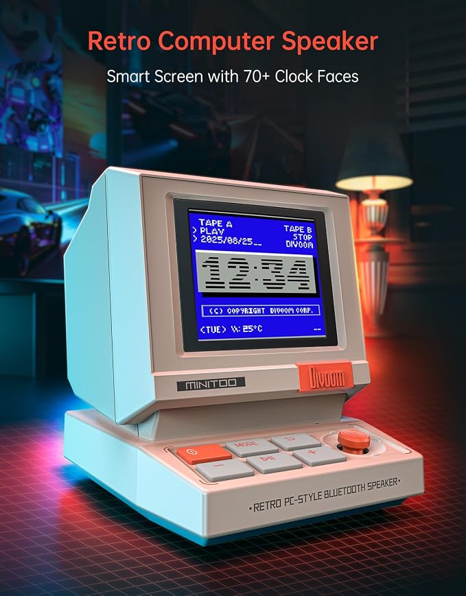 Divoom MiniToo Retro PC-Style Computer Speaker, Pixel Screen with DIY Faces | Bluetooth & USB Audio, Alarm/White Noise Clock, Desk Setup Gifts for Gaming - Image 2