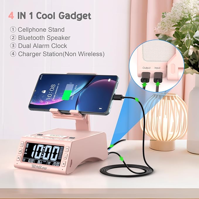TechGlow Foldable Cellphone Stand with Wireless Bluetooth Speaker Birthday Gifts for Men Women Mother Father Cool Tech Gadgets- Pink - Image 2