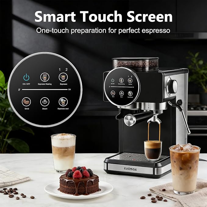 CUSIMAX Espresso Machine with Grinder, 20 Bar Professional Expresso Coffee Machines with Milk Frother Steam Wand, Espresso Maker with 60oz Removable Water Tank, Cappuccino & Latte Machine for Home - Image 4