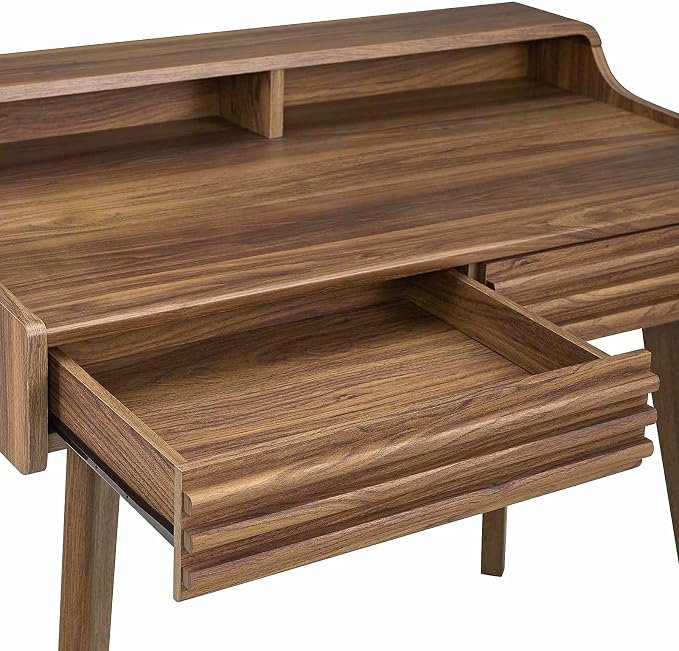 Modway Render Mid-Century Modern Writing Desk in Walnut - Image 7