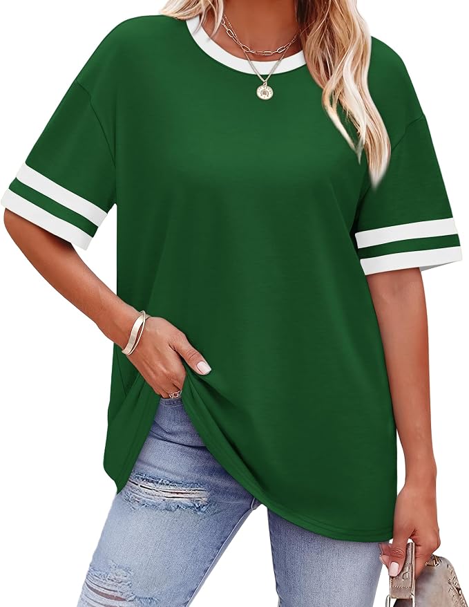 WIHOLL Womens T Shirts Loose Fit Short Sleeve Tees Crew Neck Color Block Summer Tops 2026 Fashion by WIHOLL