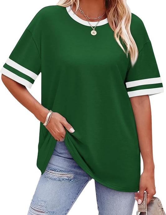 WIHOLL Womens T Shirts Loose Fit Short Sleeve Tees Crew Neck Color Block Summer Tops 2026 Fashion by WIHOLL