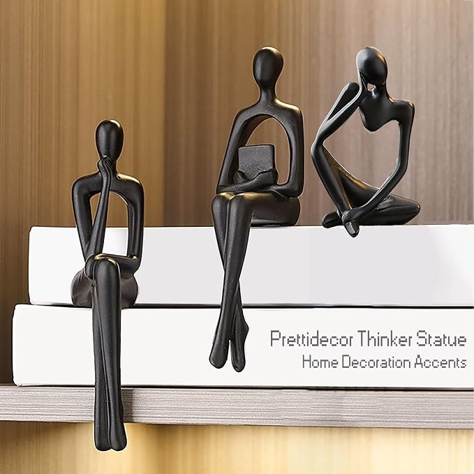 Prettidecor Gold Home Decor Thinker Statue Accents, Set of 3 Thinker Sculptures Office Decor Modern Abstract Resin Decoration on Shelf Table Desk for Living Room Office Bedroom (Black, Small) - Image 8