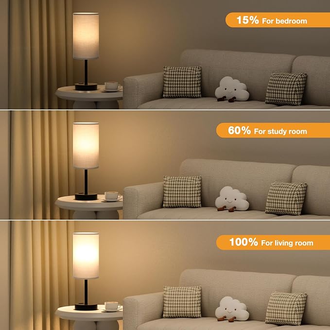 Fenmzee Touch Bedroom Lamp - Grey, 3-Way Dimmable, USB A + C Charging, AC Outlet, 17.4inch Medium - Image 3