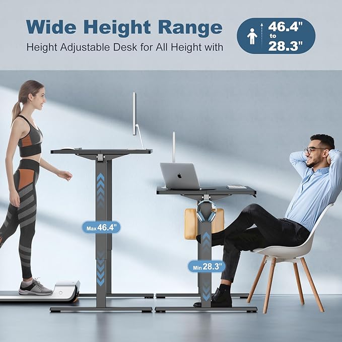 DUMOS 48 Inch Electric Standing Desk, Memory Adjustable Home Office Desk | Sit Stand Up Desk for Work Home Office,Adjustable Desk, Rising Computer Table with Splice Board,Cable Management,Hook,Black - Image 4