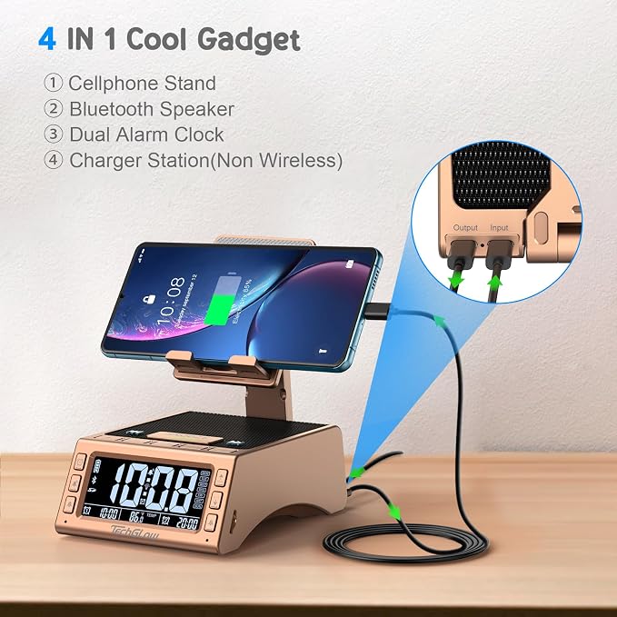 TechGlow Foldable Cellphone Stand with Bluetooth Speaker Charging Station Birthday Gifts for Men Women Mother Father Boy Girl Teens Cool Tech Gadgets-Rose Gold - Image 2