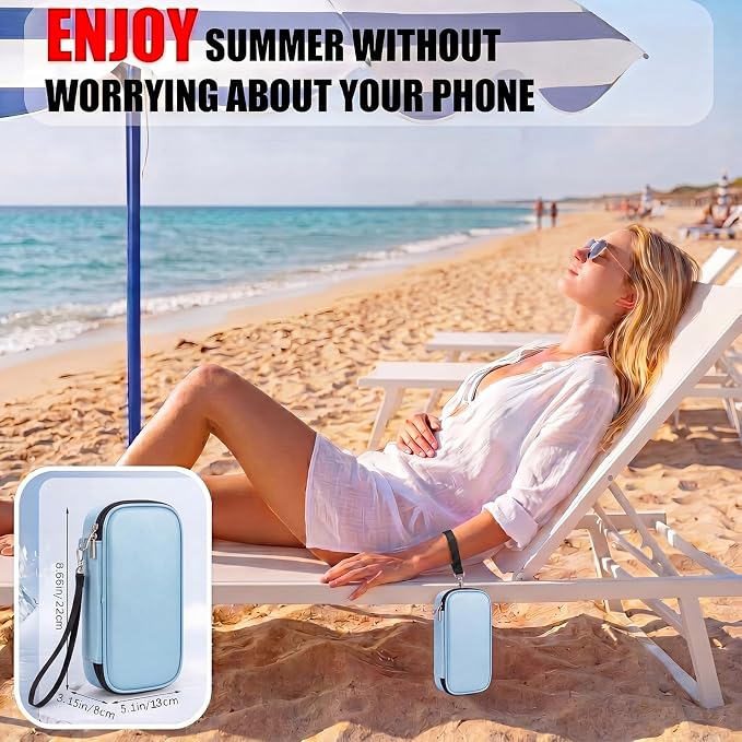 Phone Cooler Bag for Beach, Portable Phone Cooling Pouch with 2 Reusable Ice Packs, Keeps Cool in Extreme Heat for Car Pool Hiking, Extends Battery Life, Fits All Smartphones(Blue,PU) - Image 5