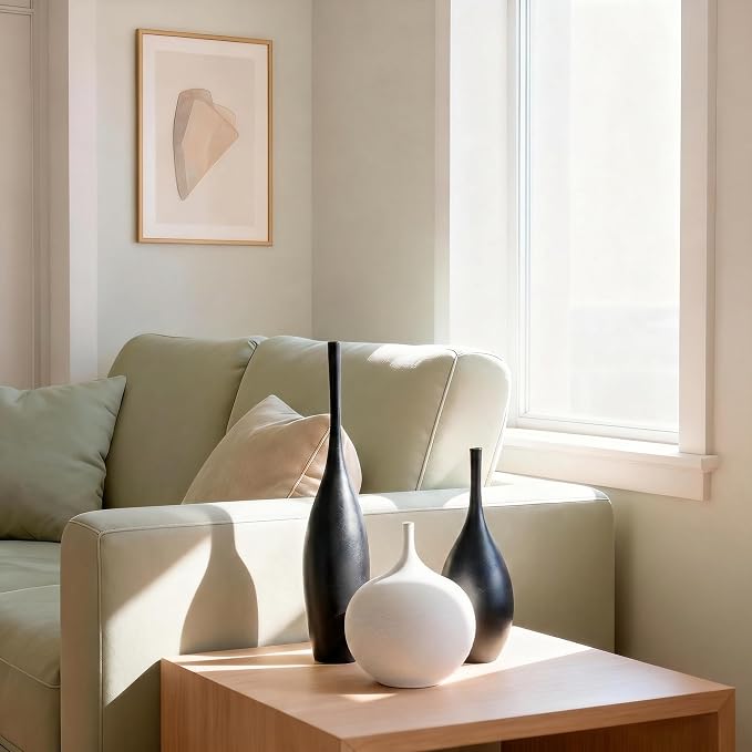 Relexome Black and White Ceramic Vase Modern Wabi-Sabi Flower Vase Set of 3 Decorative Aesthetic Vases for Centerpieces Matte Minimalist Vases for Living Room Table Shelf Home Decor Gift - Image 4