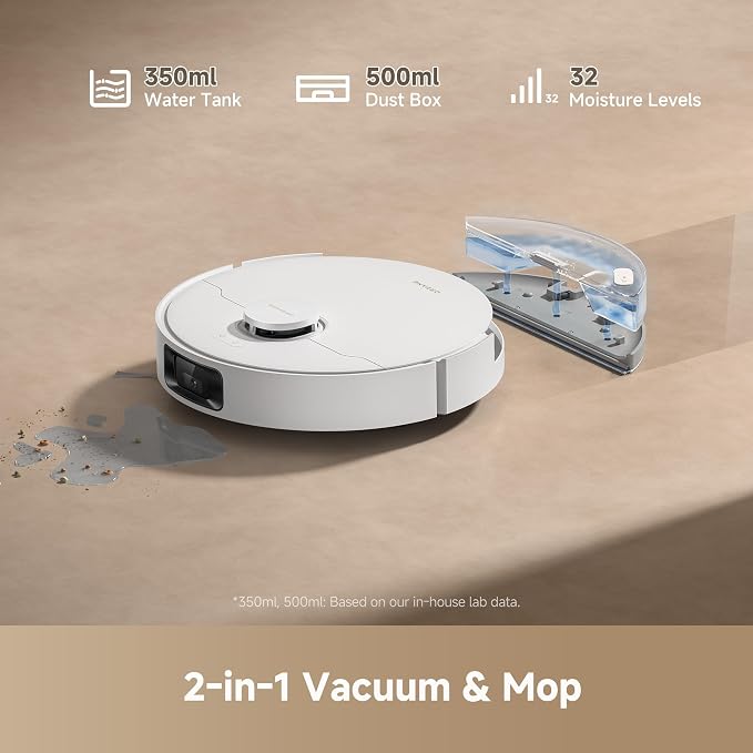 DREAME D20 Pro Plus Robot Vacuum, 13,000Pa Suction, DuoBrush for Pet Hair, Corner Cleaning, Self Emptying, LDS Navigation Laser Avoidance, Vacuum Mop, Hard Floors&Carpets, 5,200mAh Battery White | 13,000Pa Suction, Corner Cleaning, 150-Day Auto-Empty w... - Image 5
