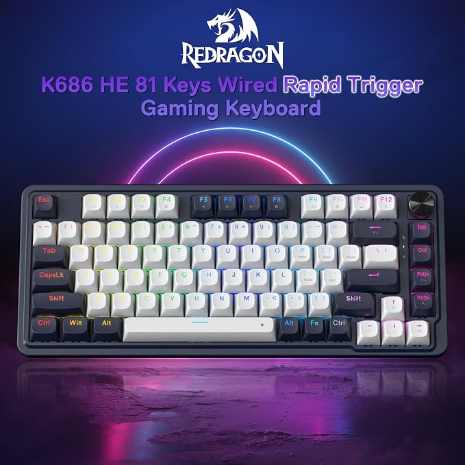 Redragon K673 HE Wired Hall-Effect Rapid Trigger Magnetic Gaming Keyboard | Multi-Function Control Wheel, Silky POM 8K Switches for Valorant & FPS Precision, Zero Delay, Compact 80% Size, PRO Software - Image 9