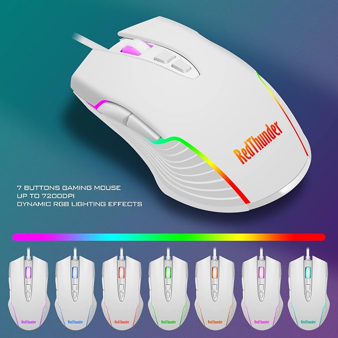 RedThunder K10 Wired Gaming Keyboard and Mouse and Wrist Rest Combo, RGB Backlit, Mechanical Feel Anti-ghosting Keyboard + 7D 7200 DPI Mice+Soft Leather Wrist Rest 3 in 1 PC Gamer Accessories(White) - Image 6
