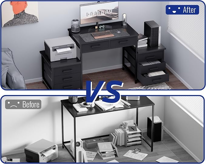 Pamray 63 Inch Office Desk with 8 Drawers and Printer Shelves for Computer | Space-saving, Ample Storage, Large Workspace, Easy Assembly, Sturdy, Suitable for Home Office Study Gaming, Bedroom and Dorms - Image 6