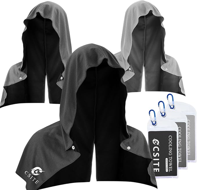 CSITE 3 Pack Cooling Hoodie Towels for Neck and Face, UPF 50 Sun Protection & Instant Cooling, Ice Towels for Hot Weather, Soft Breathable Towel for Sport, Work Out, Gym, Camping & More Activities by CSITE