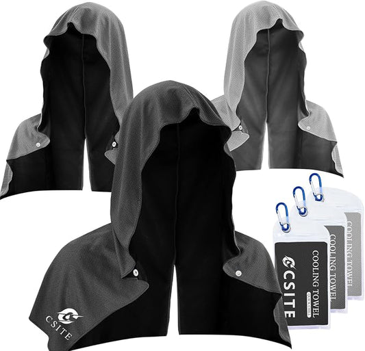 CSITE 3 Pack Cooling Hoodie Towels for Neck and Face, UPF 50 Sun Protection & Instant Cooling, Ice Towels for Hot Weather, Soft Breathable Towel for Sport, Work Out, Gym, Camping & More Activities by CSITE