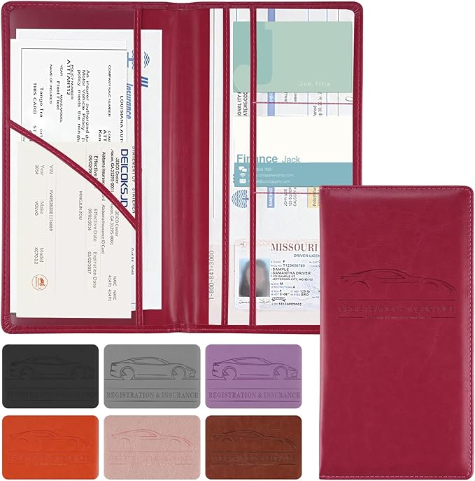 JUSTTOP 1Pack Car Registration and Insurance Holder,Car Document Holder for Cards License with Magnetic Shut,Vehicle Glove Box Car Organizer for Documents, Cards, License(Rose red) by JUSTTOP