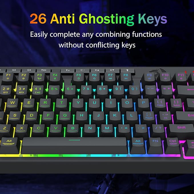 Redragon Wireless Gaming Keyboard, RGB Backlit, Portable 75% Design, Black | Bluetooth/2.4GHz/USB-C Wired, Mini Quiet Macro Membrane Keyboard, Rechargeable 4000mAh Battery, Anti-Ghosting for Win/MAC - Image 5