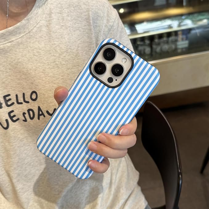 for iPhone 13 Pro Max Case Striped Cute Aesthetics Phone Case Trendy Protective Shockproof Cover for iPhone 13 Pro Max Blue White - Image 5