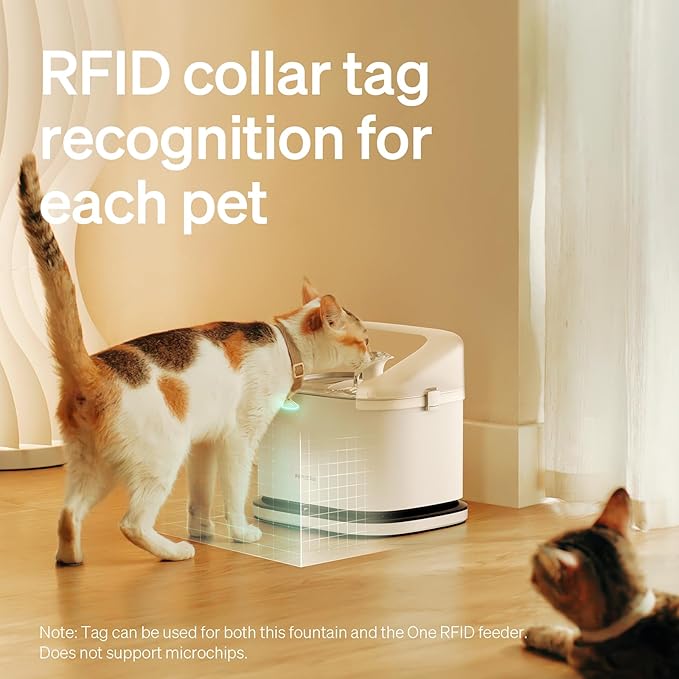 PETLIBRO Cats Water Fountain for Multi Cats, Cat Fountain with RFID Recognition Each Pet, 3L/101oz Pump-Free Cat Water Fountain Stainless Steel Tray, 2.4G Wi-Fi APP Pet Water Fountain x2 Collar Tags - Image 6