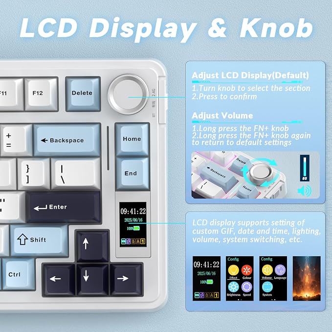 AULA S75 PRO Wireless Mechanical Keyboard with Screen&Knob, 75% Hot Swappable Gaming Keyboard with Pre-lubed Switches, RGB Backlit, PBT Keycaps Creamy Sounding Pc Gaming Keyboards - Image 3