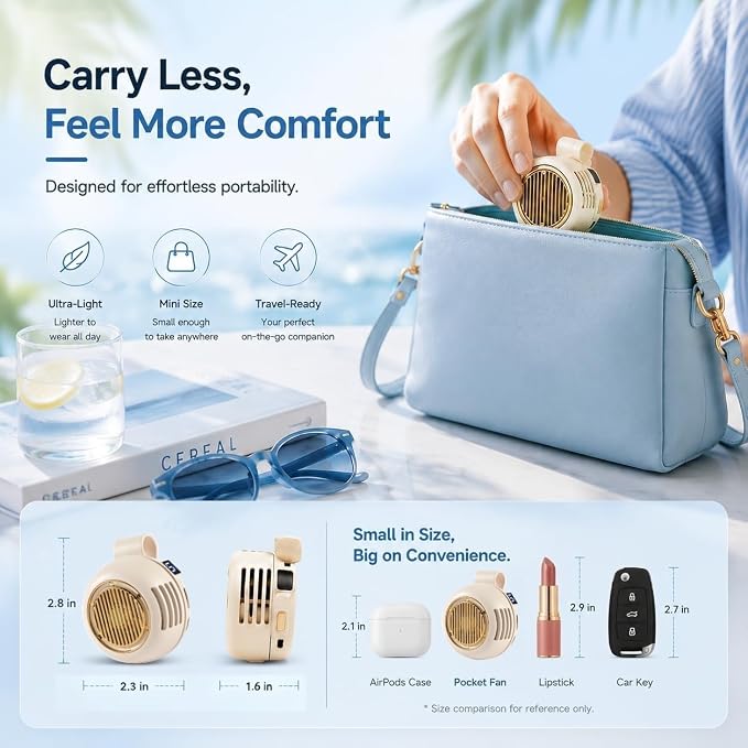 Wearable Clip Fan Rechargeable, 360° Rotating Mini Personal Fan, 5 Speed Bladeless Portable Neckline & Waist Cooling Fan for Outdoor Work, Construction, Camping, Gardening,Office, Travel Essentials - Image 5