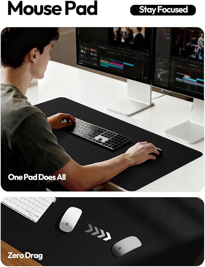 YSAGi Leather Desk Protector, Office Mat, Large Mouse Mat, Non-Slip PU Leather Blotter, Laptop Pad, Waterproof Writing Pad for Office and Home (Black, 47" x 17") - Image 4