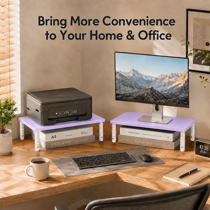 OPNICE Desk Organizers and Accessories, Adjustable Computer Monitor Stand Riser, Laptop Stand, Office Desk Accessories & Workspace Organizers for Women, Purple Wood - Image 6