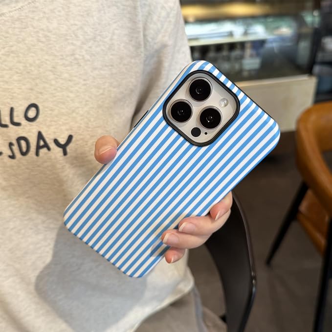 for iPhone 14 Pro Max Case Striped Cute Aesthetics Phone Case Trendy Protective Shockproof Cover for iPhone 14 Pro Max Blue White - Image 5