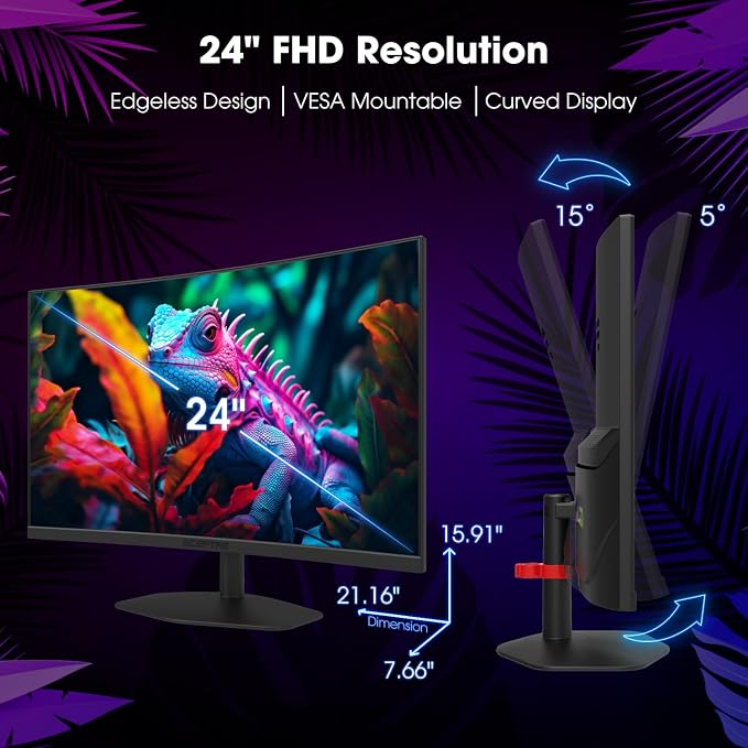 Sceptre Curved 24-inch Gaming Monitor 1ms 100Hz 1500R DisplayPort HDMI X2 Eye Care 100% sRGB Build-in Speakers, Machine Black 2025 (C248W-FW100T Series) - Image 6