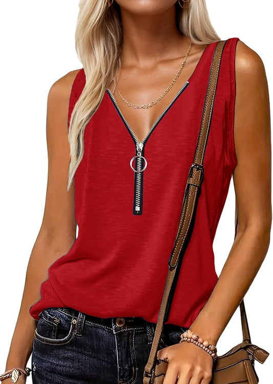 Halife Womens Half Zip V Neck Tank Tops Summer Sleeveless Shirts Casual Loose Top Blouses T Shirts by Halife