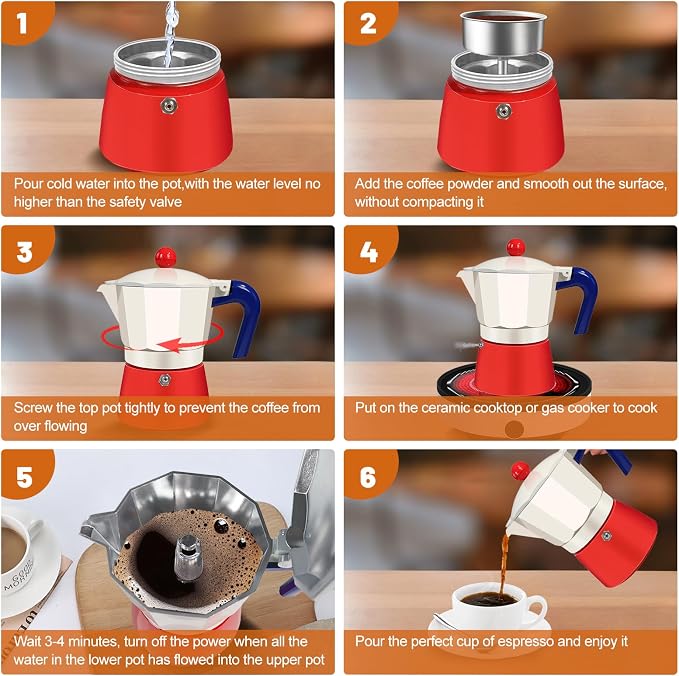 3 Cup Aluminum Espresso Stovetop Moka Pot Express Coffee Maker Percolator Italian Classic Mocha Coffee Machine for Italian and Cuban Cafe Brewing for Home & Camping 150ml 5oz - Image 8