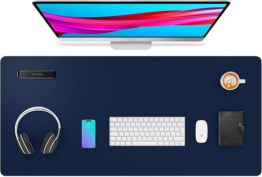 Aothia Leather Desk Pad Protector, Mouse Pad,Office Desk Mat, Non-Slip PU Leather Desk Blotter, Laptop Desk Pad, Waterproof Desk Writing Pad for Office and Home (Dark Blue,36" x 17") by AothiaSimpleNaturalUnique