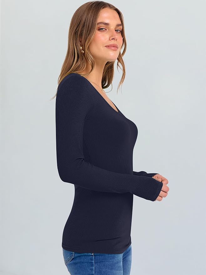ANRABESS Long Sleeve V Neck Shirts for Women | Soft Comfy Ribbed Knit Fitted Tshirts, Casual Going Out Tops, 2026 Trendy Basic, Fall Winter Underscrub Layering Clothes - Image 3