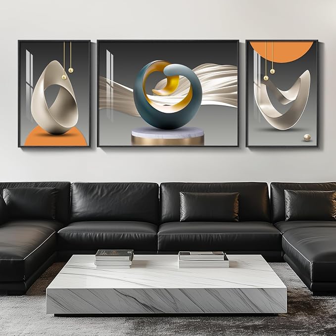 Extra Large Framed Modern Luxury Large Wall Art for Living Room, Set of 3 Piece Bright Style Abstract Paintings Artwork for Walls, Big Size Art Prints Pictures for Hallway Dining Room Office Wall Decor by Cuspin