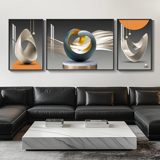 Extra Large Framed Modern Luxury Large Wall Art for Living Room, Set of 3 Piece Bright Style Abstract Paintings Artwork for Walls, Big Size Art Prints Pictures for Hallway Dining Room Office Wall Decor by Cuspin