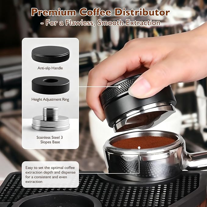 7Pcs Espresso Accessories Kit 58mm Coffee Tamper Set Tool for Barista | Espresso Machine Accessories Tools Tamper Kit with Tamping Station, WDT Tool, Coffee Distributor, Dosing Funnel, Puck Screen - Image 5