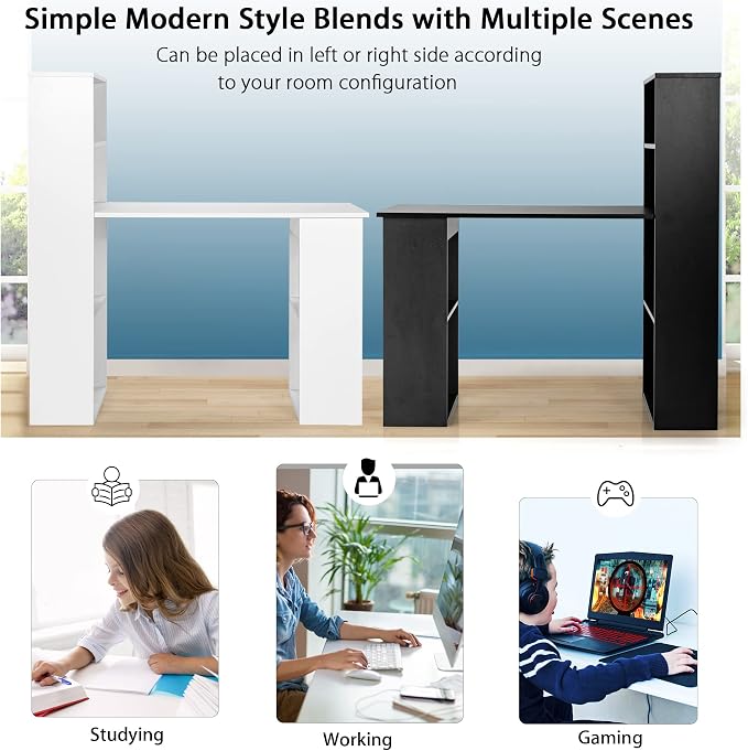 Tangkula Computer Desk with Bookshelf, Writing Study Desk with Storage Shelves & CPU Stand, Modern Compact Computer Workstation for Home & Office, Space-Saving Design (Black) | Bookcase Desk w/Bookshelf Storage Shelves & CPU Stand, Space-Saving Design ... - Image 8