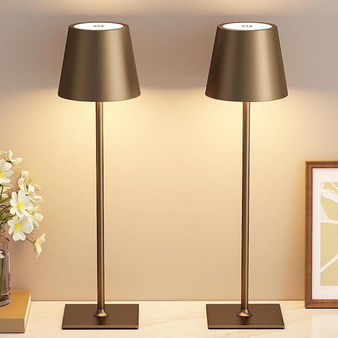 Kakanuo Brown Cordless Rechargeable Table Lamp 5000mAh Battery Operated Lamps, 3 Colors Stepless Dimming Touch Lamp for Living Room, Kitchen Counter, Dining, Outdoor Patio, 2 Pack - Image 8