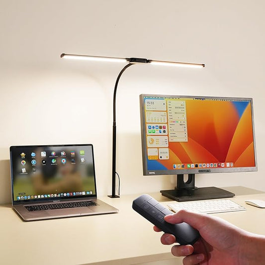 Dual-Head LED Desk Lamp for Office Home, Adjustable Flexible Eye-Caring Desk Light, 5 Modes 10 Brightness Adjustment, USB Adapter Desk Lamp with Clamp-ST-B by Unknown