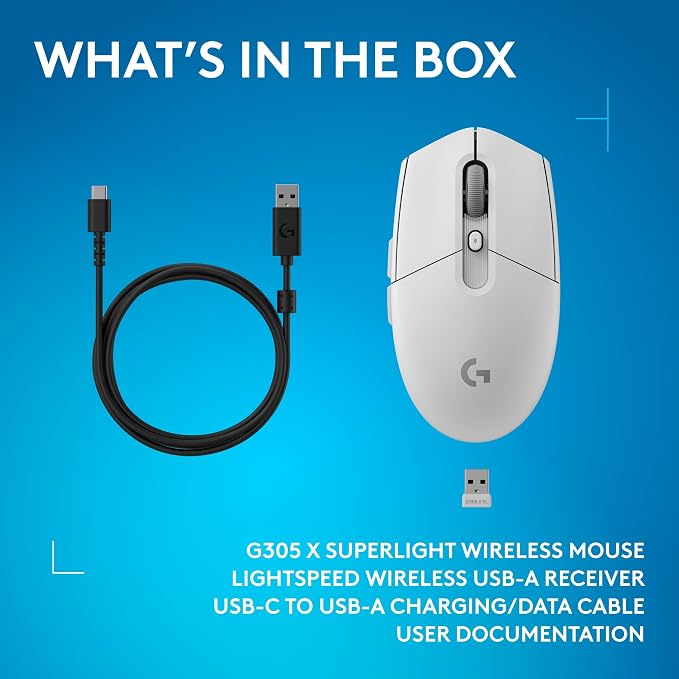 Logitech G305 X Superlight Wireless Gaming Mouse - White | Lightweight 59g, HERO 44K Sensor, RGB lighting, Lightspeed, Bluetooth, 130+ Hr battery life, 6 programmable buttons, PC/Mac - Image 11