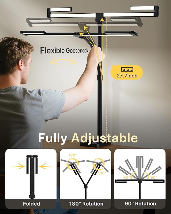 ONEMIX 42" LED Desk Lamp for Home Office, Eye-Caring Desk Light with Adjustable 4-Segment Bar, 1800LM Bright, Remote, Architect Table Lamp with Base for Dual Monitors, Reading, Study, Workbench(Black) - Image 2