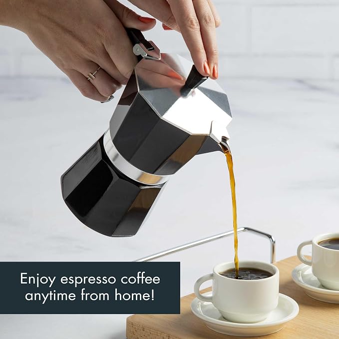 Primula Classic Moka Pot Stovetop Espresso and Coffee Maker, Italian and Cuban Cafetera for Rich Espresso Brewing, Durable Aluminum Greca Coffee Maker with Easy Grip Handle, 6-Cup, Black - Image 2