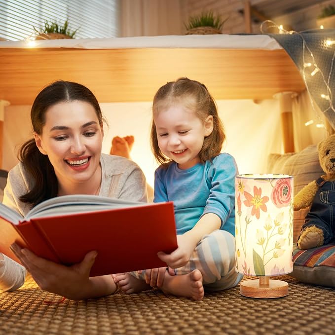 Fenmzee Small Table Lamps (Floral White Shade, 9" Inline Control) | 3000K LED Blub Included | 680 Lumens | Easy Assembly | Minimalist Design | E26 | for Kitchen | for Kids Room - Image 5