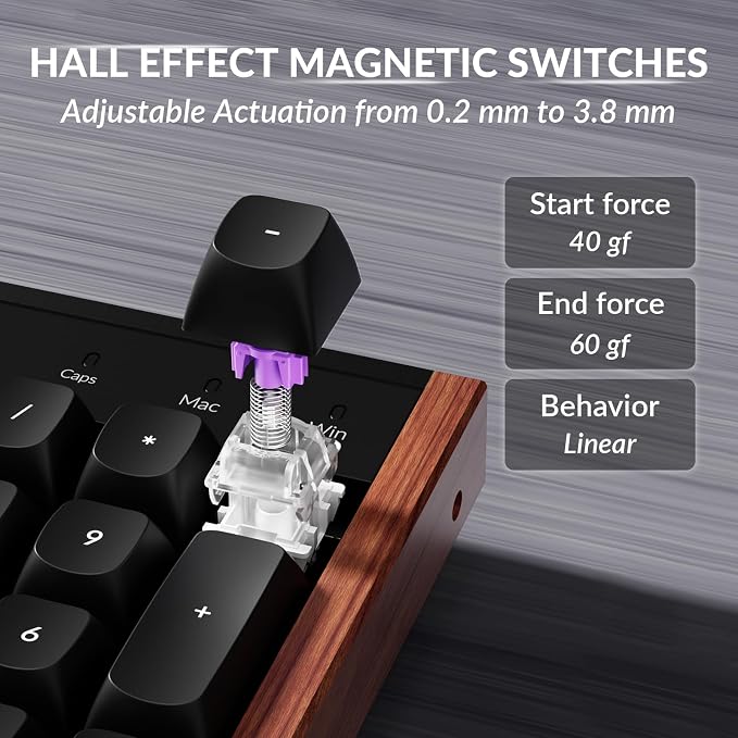 Keychron K10 HE Hall Effect Keyboard Wireless, Magnetic Switch Hot Swappable, Adjustable Actuation Rapid Trigger Mode with Aluminum + Wood Frame, Full-Size Custom RGB for Mac Windows Linux - Black - Image 4
