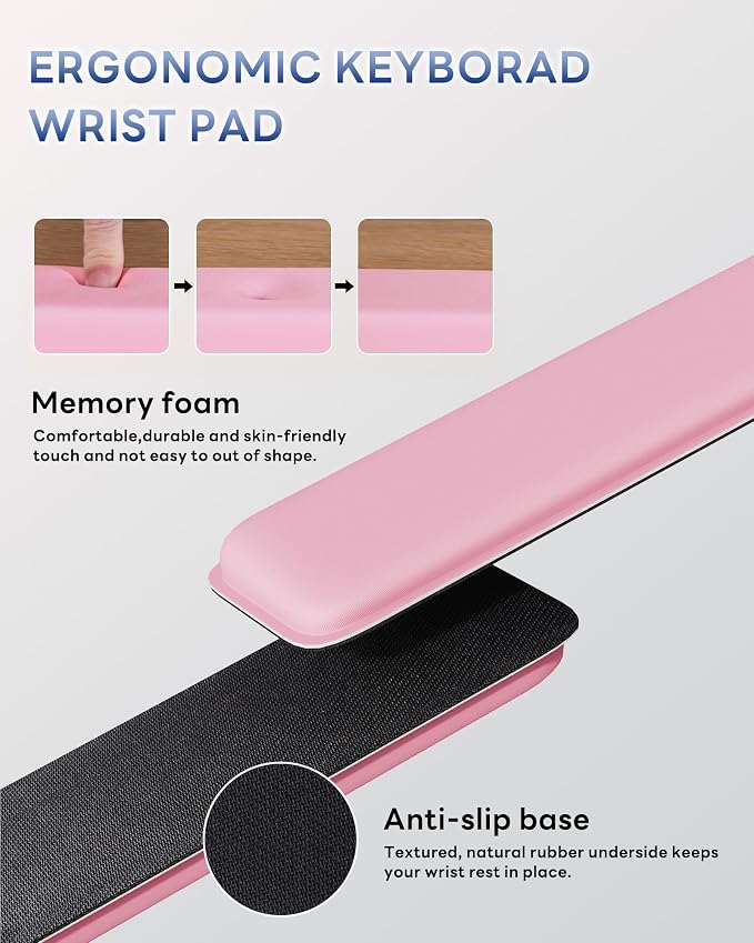 Laborio Computer Keyboard Wrist Rest, Keyboard Riser Stand for Desktop | Pink, Ergonomic Acrylic Keyboard Holder, Non-slip Wrist Pad, Pain Relief for Typing, Multiple Colors - Image 5