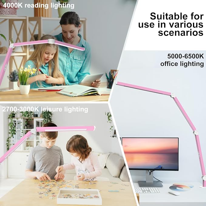 Micomlan Architect Desk Lamp with Clamp, Led Desk Lamp with Dual Light Bars and Adjustable Swing Arm, Clip-on Stepless Dimming Table Light Computer Lighting for Home Office Sewing Painting Hobby - Image 6