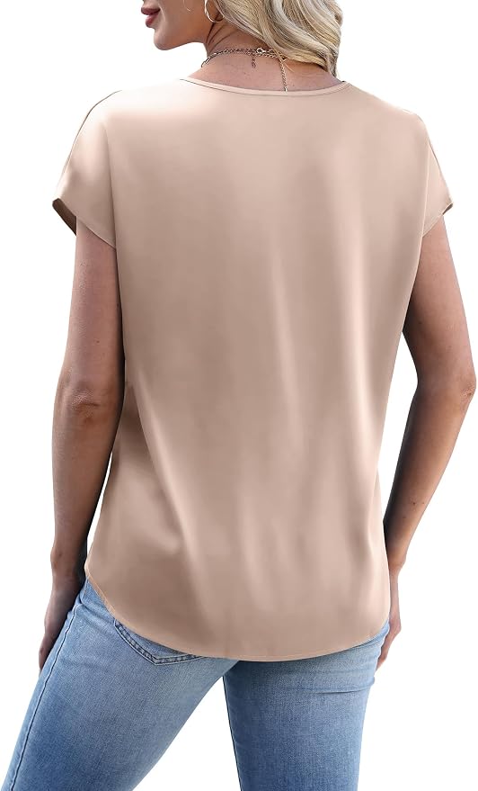 WIHOLL Womens Satin Summer Tops Cap Short Sleeve Blouses V Neck Shirts Business Casual Outfits Fashion Clothing 2026 - Image 6
