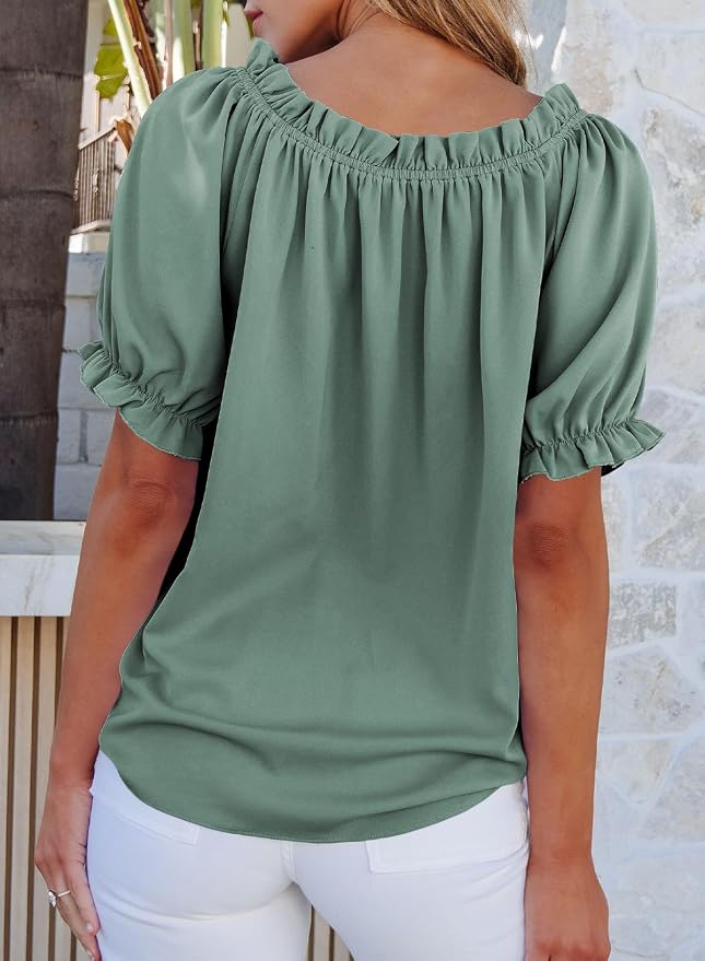 EVALESS Womens Tops Off The Shoulder Blouses for Women Dressy Casual Cute Puff Sleeve T Shirts Fashion 2026 - Image 4