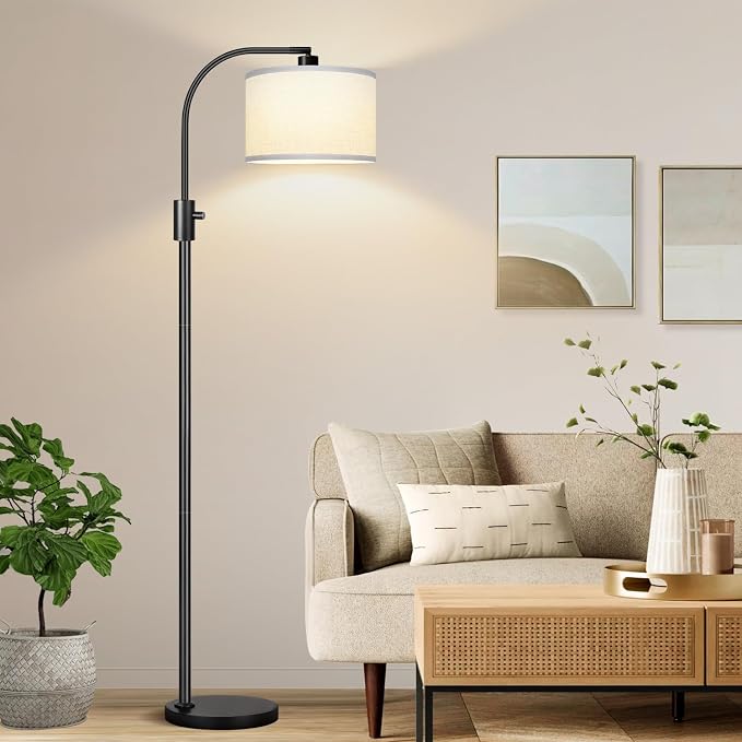 Nintiue Upgraded Modern Arc Dimmable Tall Standing Floor Lamp with White Shade, 1200 Lumens LED Bulb Included, for Living & Reading Room, Bedroom, Office & Nursery, Black - Image 5
