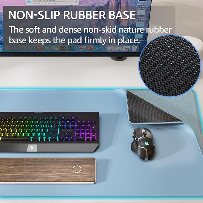 KTRIO Large Gaming Mouse Pad, Desk Mat, 31.5 x 15.7 in, Ice Blue, XXL | Smooth Micro-Weave Surface, Artistic Pattern Design, Non-Slip Rubber Base, Durable Stitched Edges, Office & Home Use - Image 4