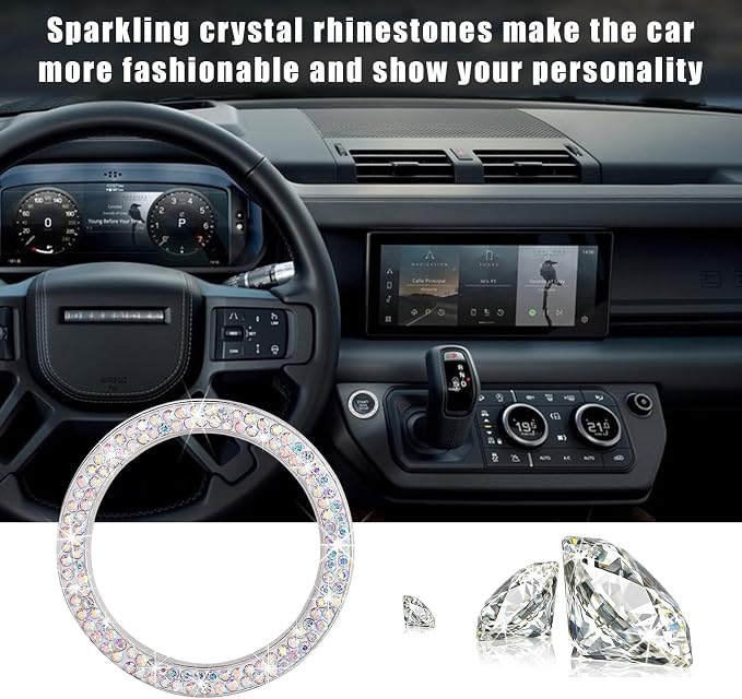 Kewucn Bling Crystal Double Rhinestone Car Engine Start Decoration Ring, Sparkling Push Start Button Sticker, Key Ignition & Knob Ring Decoration, Bling Car Interior Accessory(AB) - Image 6